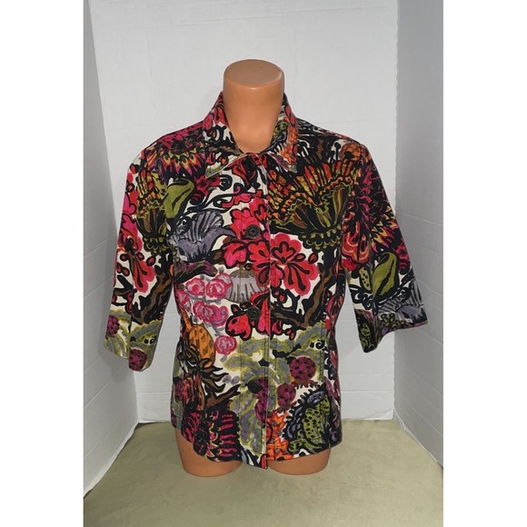 Additions by Chicos Colorful Hawaiian Luau floral Button Artsy Fun Jacket Top 1 - Picture 3 of 11